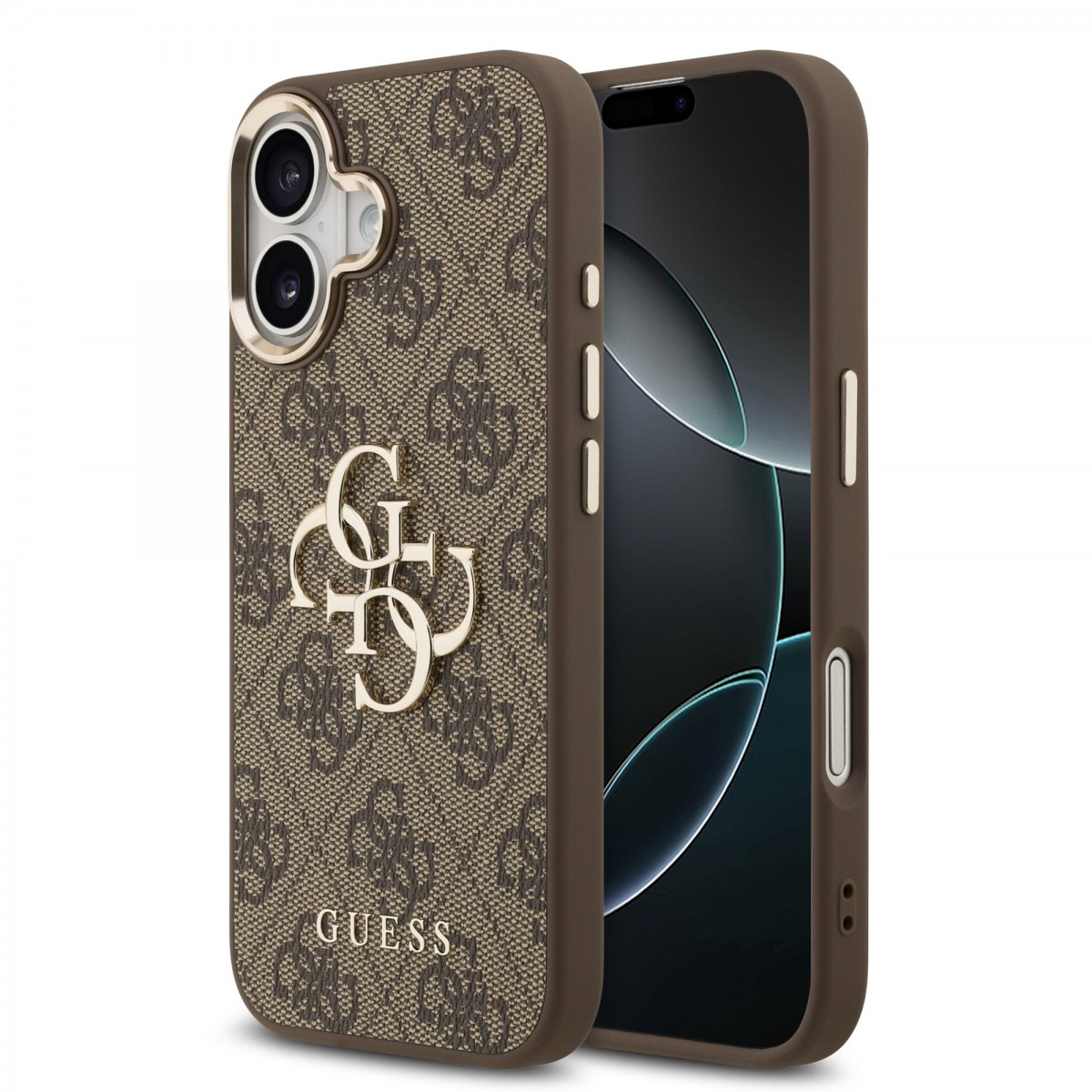Levně Zadní kryt Guess PU Leather 4G Metal Logo Gold Frame MagSafe pro iPhone 17 Brown