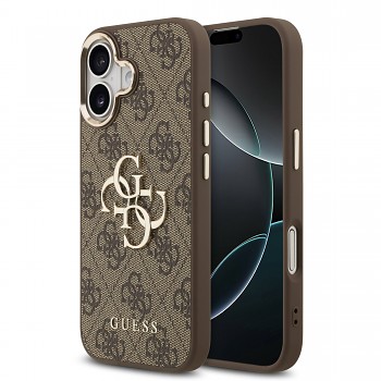 Zadní kryt Guess PU Leather 4G Metal Logo Gold Frame MagSafe pro iPhone 17 Brown