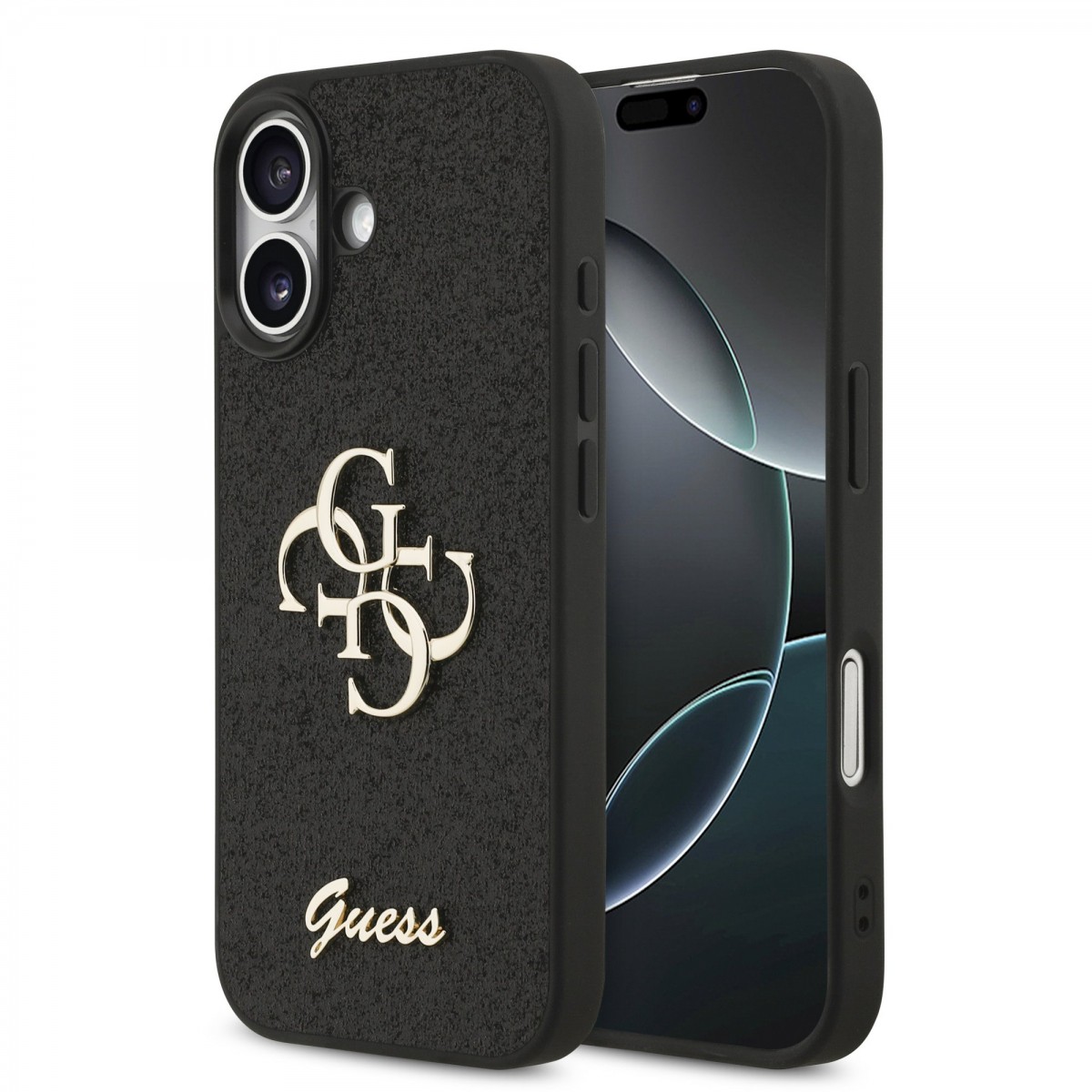 Levně Zadní kryt Guess PU Fixed Glitter 4G Metal Logo pro iPhone 17 Black