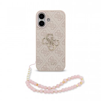 Zadní kryt Guess PU 4G Metal Logo Strap pro iPhone 17 Pink