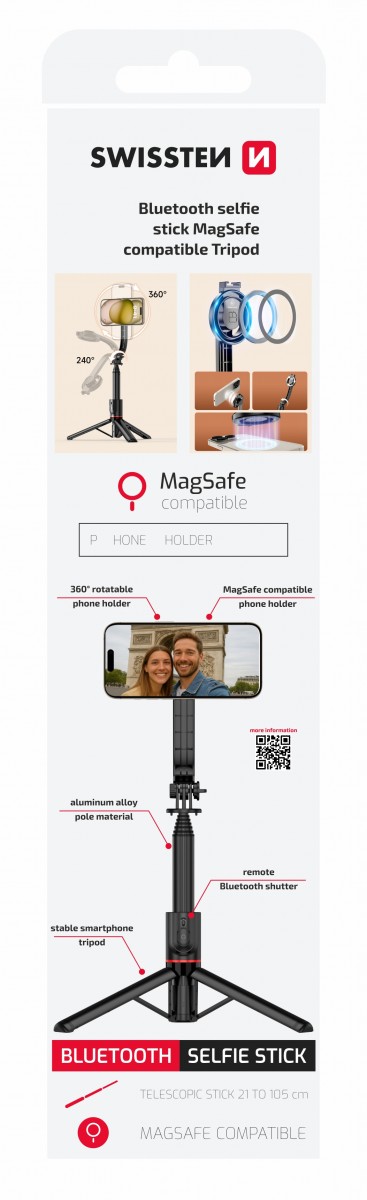 Levně Selfie tyč tripod Swissten bluetooth (kompatibilní s magsafe)
