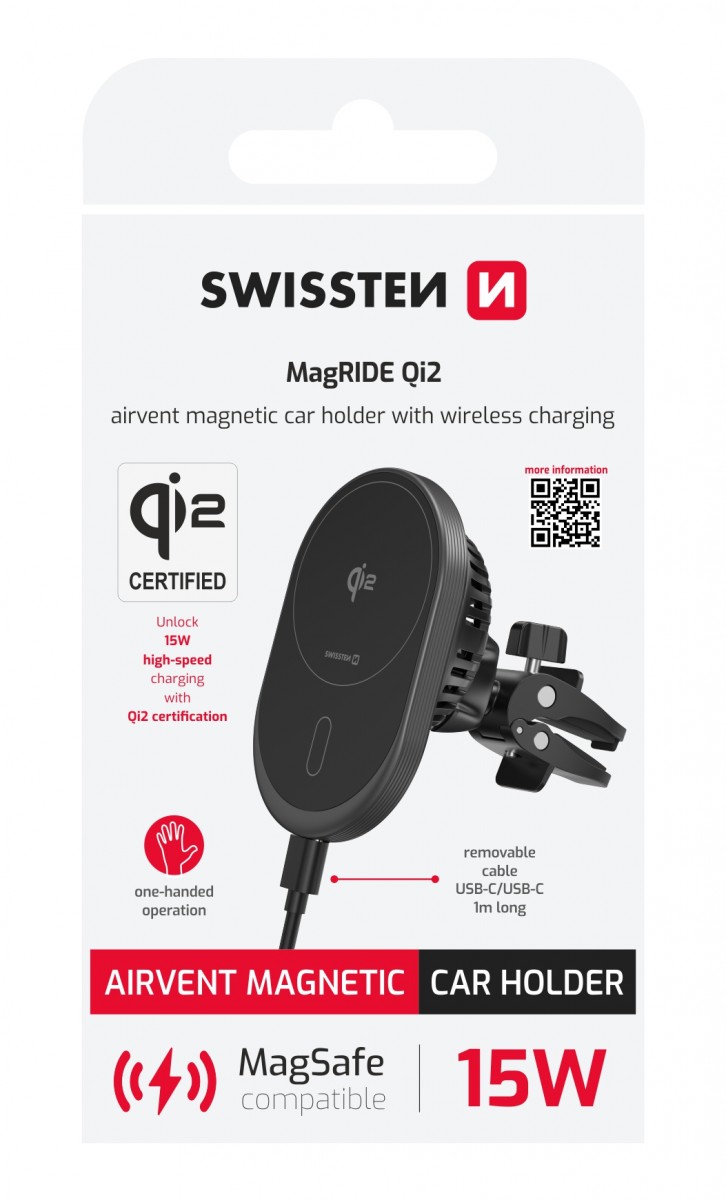 Levně Magnetický držák do ventilace auta Swissten Magride s bezdrátovým nabíjením QI2 15W (kompatibilní s magsafe)