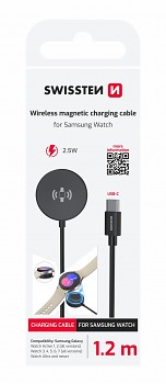 Magnetický kabel Swissten pro Samsung Galaxy Watch, USB-C 1.2 m černý
