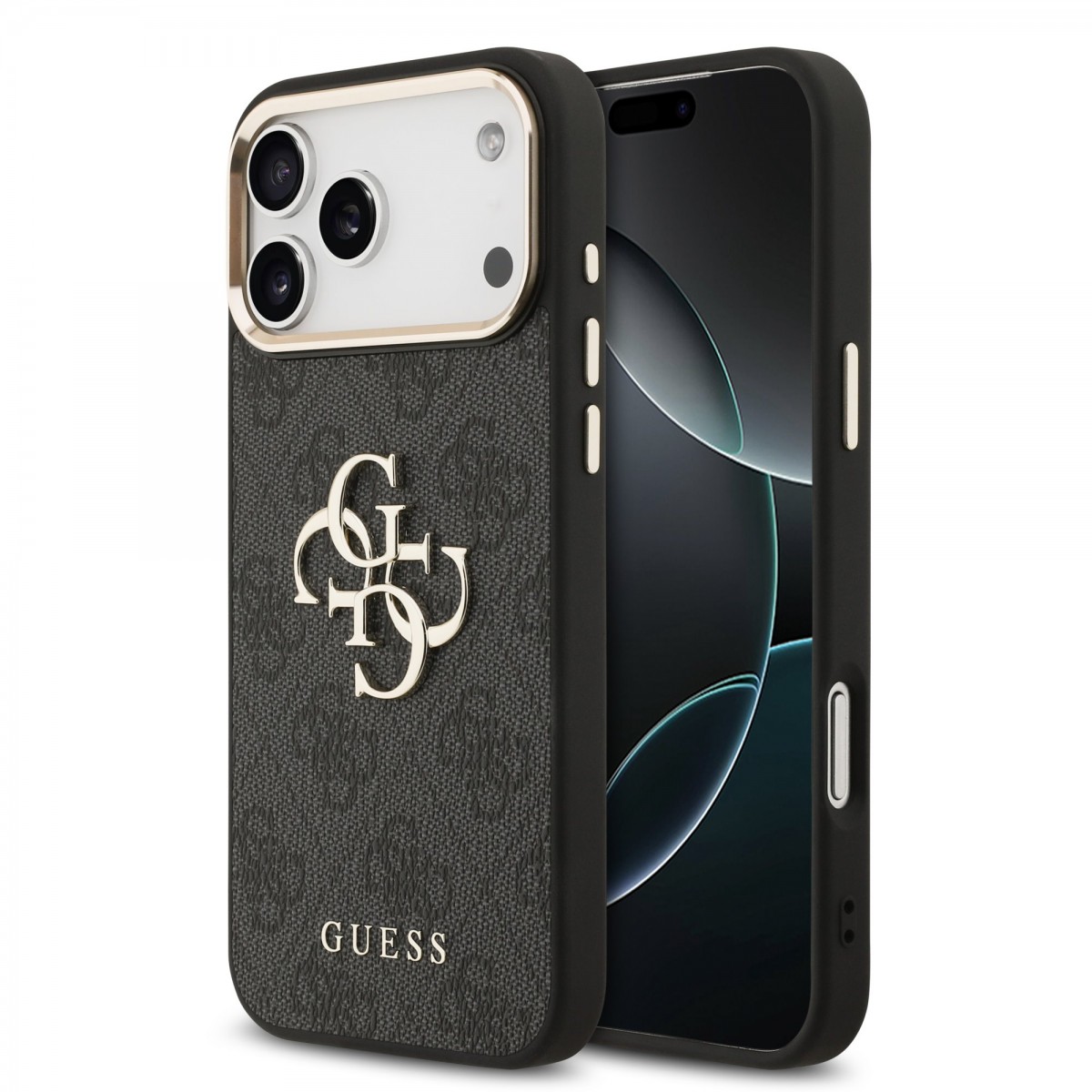 Levně Zadní kryt Guess PU Leather 4G Metal Logo Gold Frame MagSafe pro iPhone 17 Pro Max Black
