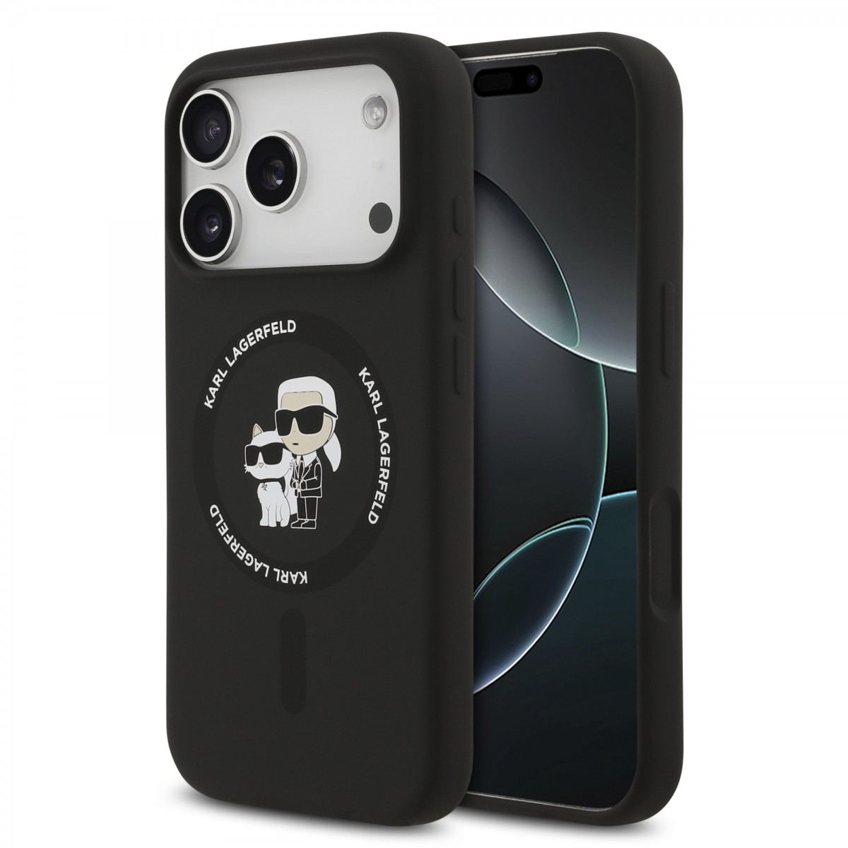 Zadní kryt Karl Lagerfeld Liquid Silicone Karl and Choupette MagSafe pro iPhone 17 Pro Max Black