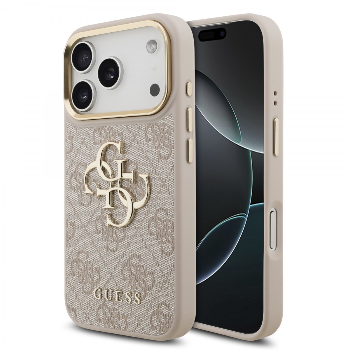 Levně Zadní kryt Guess PU Leather 4G Metal Logo Gold Frame MagSafe pro iPhone 17 Pro Pink