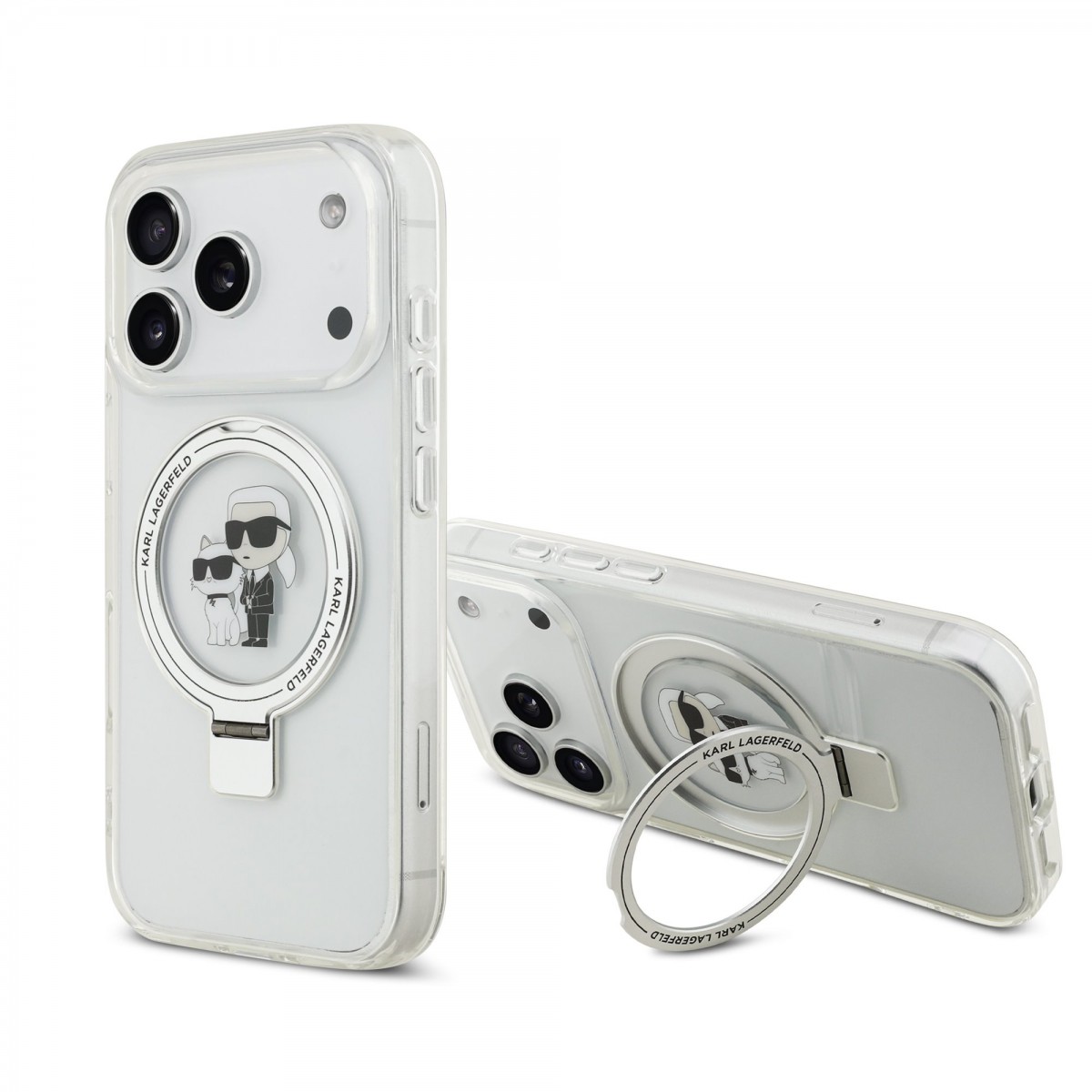 Levně Zadní kryt Karl Lagerfeld Ringstand Karl and Choupette MagSafe pro iPhone 17 Pro White