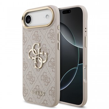 Zadní kryt Guess PU Leather 4G Metal Logo Gold Frame MagSafe pro iPhone 17 Air Pink