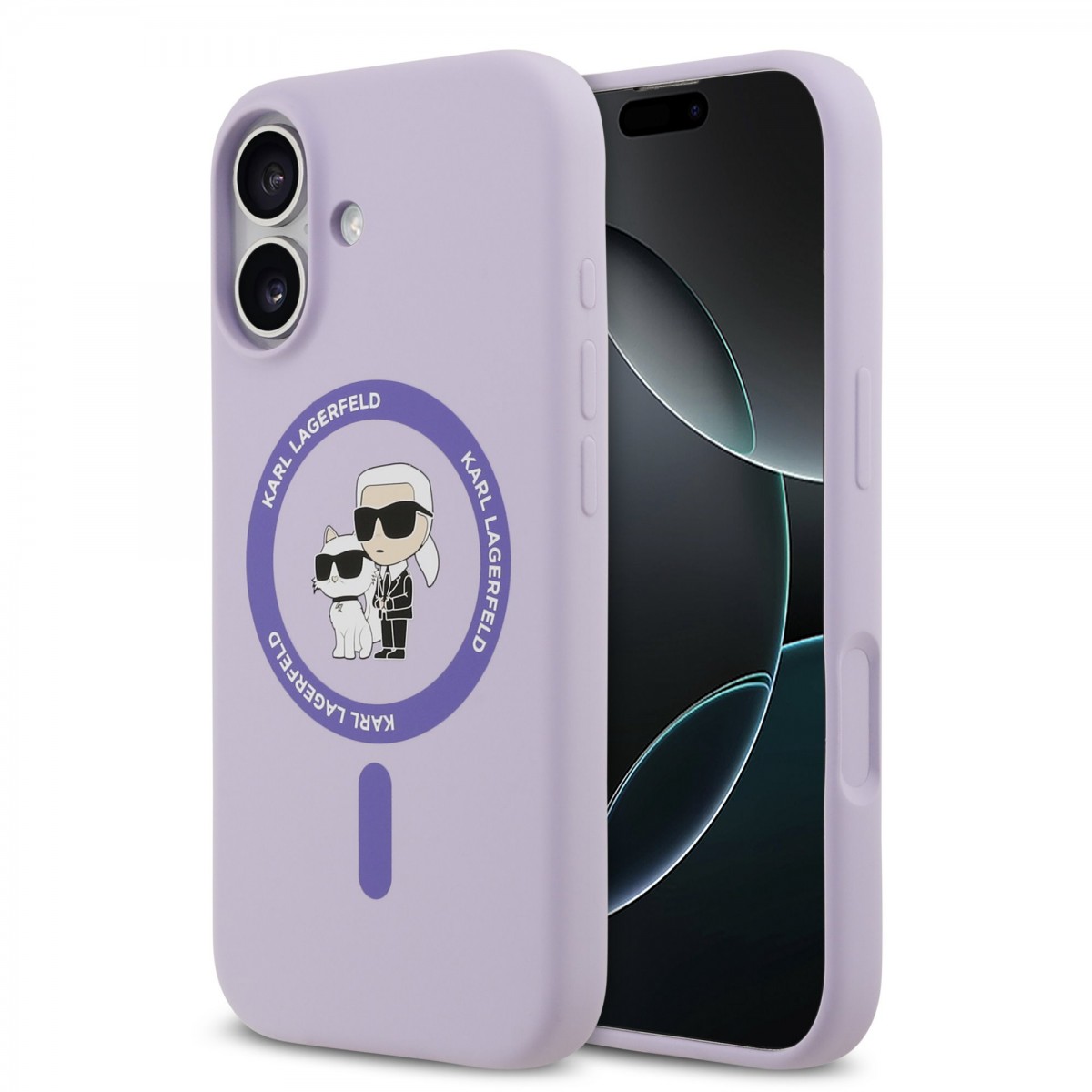 Zadní kryt Karl Lagerfeld Liquid Silicone Karl and Choupette MagSafe pro iPhone 17 Purple