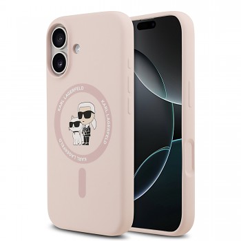 Zadní kryt Karl Lagerfeld Liquid Silicone Karl and Choupette MagSafe pro iPhone 17 Pink