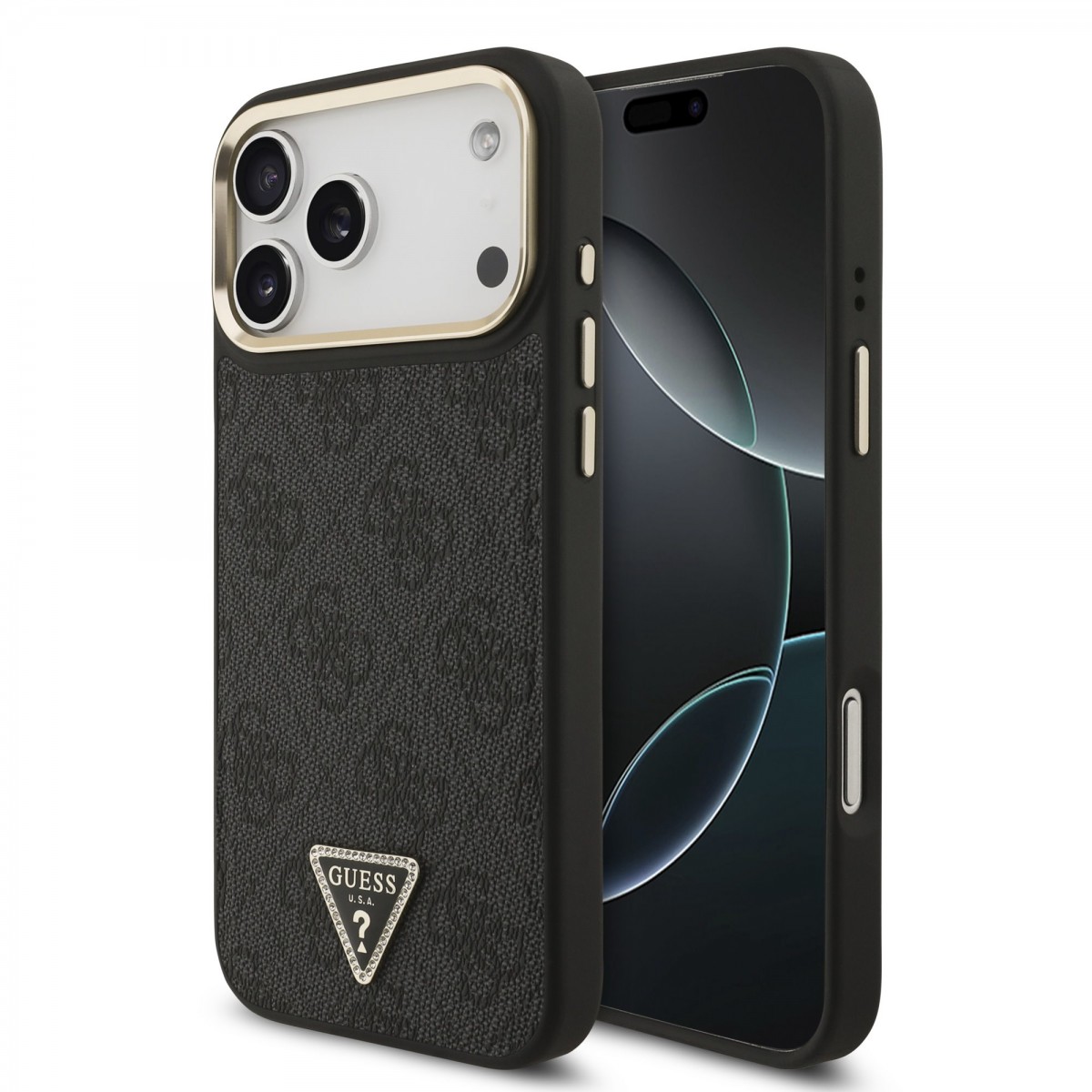 Levně Zadní kryt Guess PU Leather 4G Triangle Logo Gold Frame MagSafe pro iPhone 17 Pro Max Black