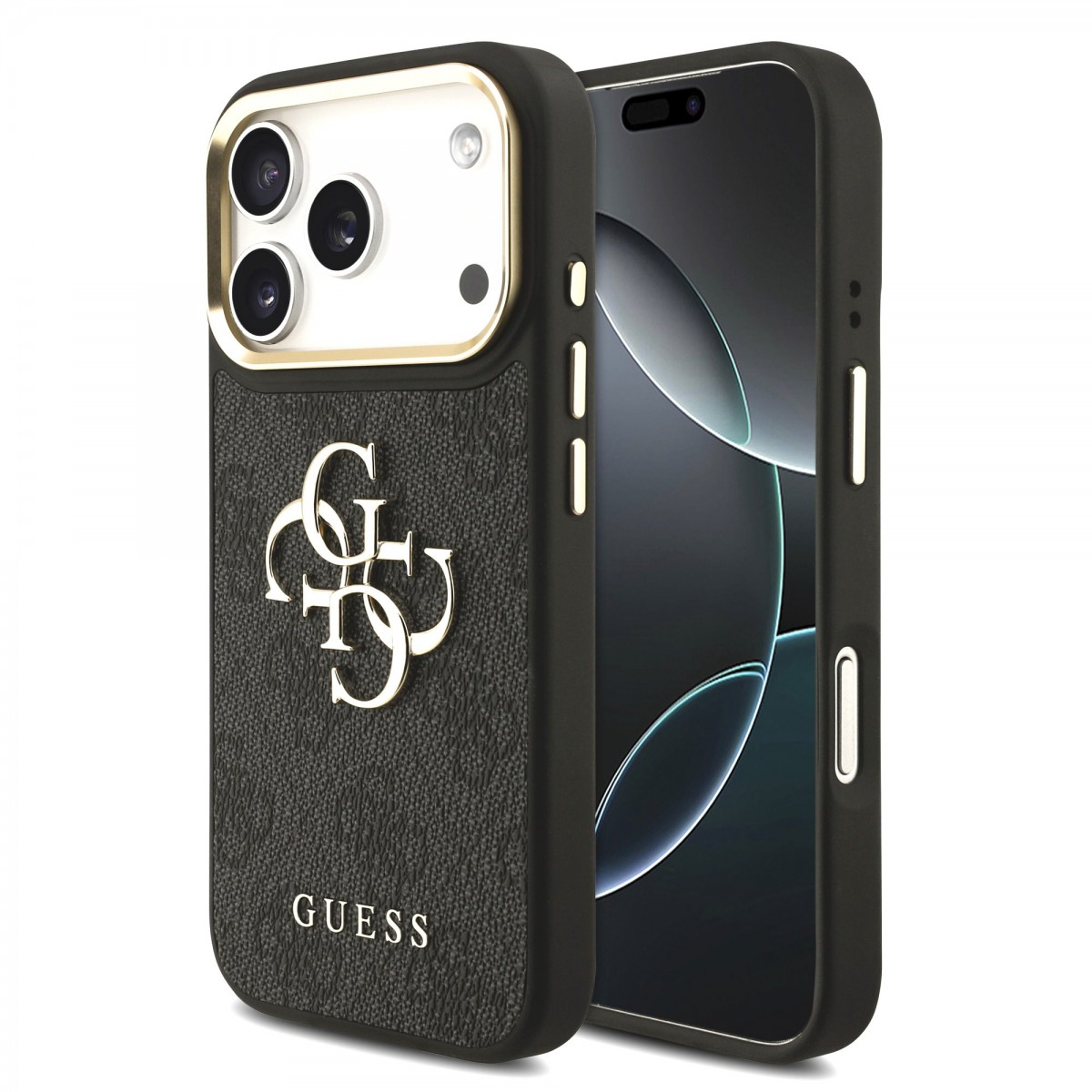 Levně Zadní kryt Guess PU Leather 4G Metal Logo Gold Frame MagSafe pro iPhone 17 Pro Black