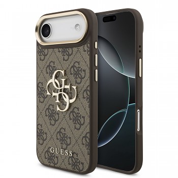 Zadní kryt Guess PU Leather 4G Metal Logo Gold Frame MagSafe pro iPhone 17 Air Brown