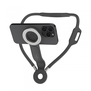 Držák-stojánek telefonu na krk FIXED Creator Neck Phone Holder s podporou MagSafe, šedý