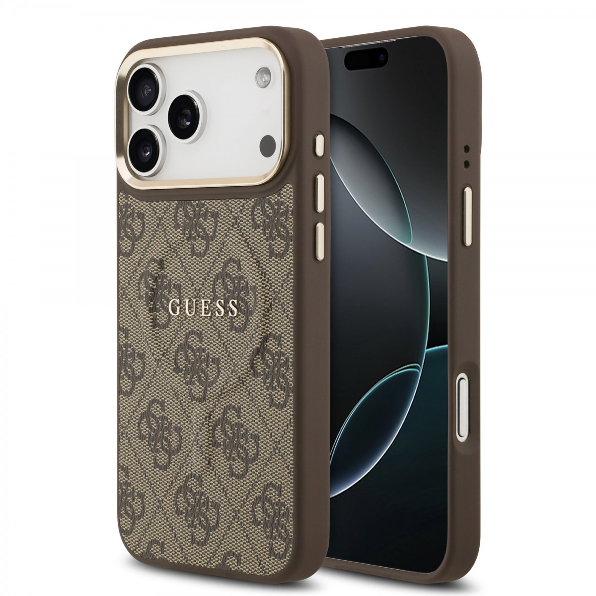 Levně Zadní kryt Guess PU Leather 4G Gold Frame MagSafe pro iPhone 17 Pro Max Brown