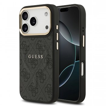 Zadní kryt Guess PU Leather 4G Gold Frame MagSafe pro iPhone 17 Pro Black