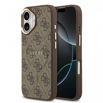 Zadní kryt Guess PU Leather 4G Gold Frame MagSafe pro iPhone 17 Brown