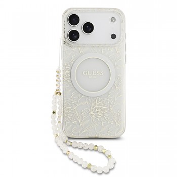 Zadní kryt Guess IML Flowers Allover Strap MagSafe pro iPhone 17 Pro Max White