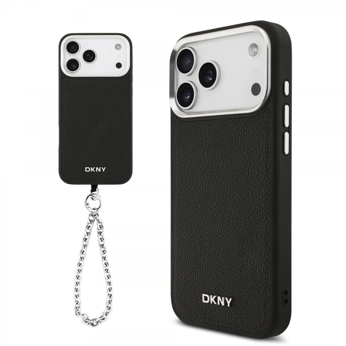 Levně Zadní kryt DKNY PU Leather Metal Logo Wrist Chain MagSafe pro iPhone 17 Pro Max Black