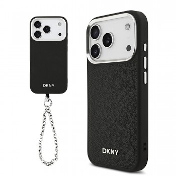 Zadní kryt DKNY PU Leather Metal Logo Wrist Chain MagSafe pro iPhone 17 Pro Black