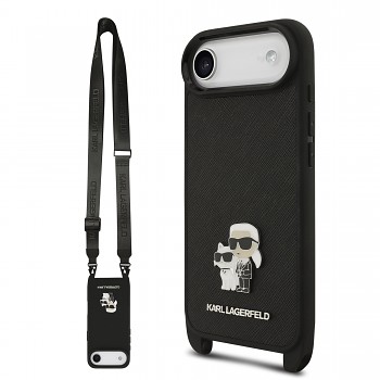 Zadní kryt Karl Lagerfeld Saffiano Crossbody Popruh Metal Karl and Choupette pro iPhone 17 Air Black