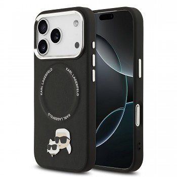 Zadní kryt Karl Lagerfeld PU Karl and Choupette Heads Pins MagSafe pro iPhone 17 Pro Max Black