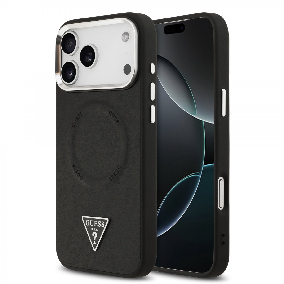 Levně Zadní kryt Guess PU Leather Triangle Logo MagSafe pro iPhone 17 Pro Max Black