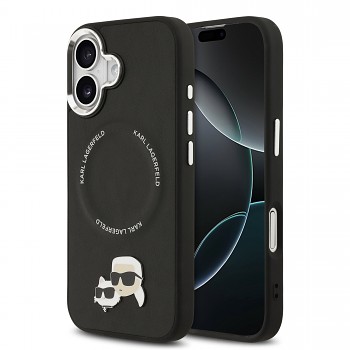 Zadní kryt Karl Lagerfeld PU Karl and Choupette Heads Pins MagSafe pro iPhone 17 Black