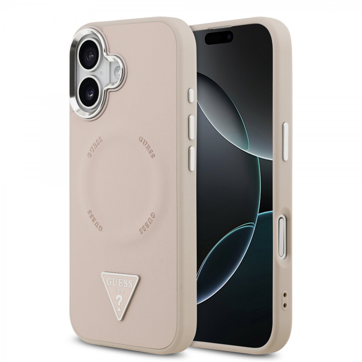 Levně Zadní kryt Guess PU Leather Triangle Logo MagSafe pro iPhone 17 Pink