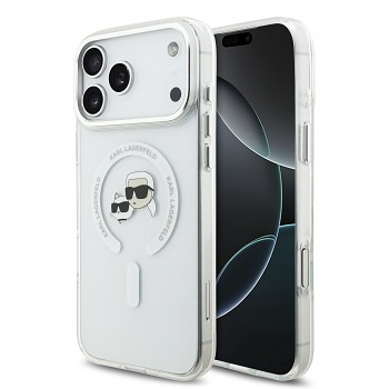 Zadní kryt Karl Lagerfeld IML K&CH Heads Metal Frame MagSafe pro iPhone 17 Pro Max Transparent