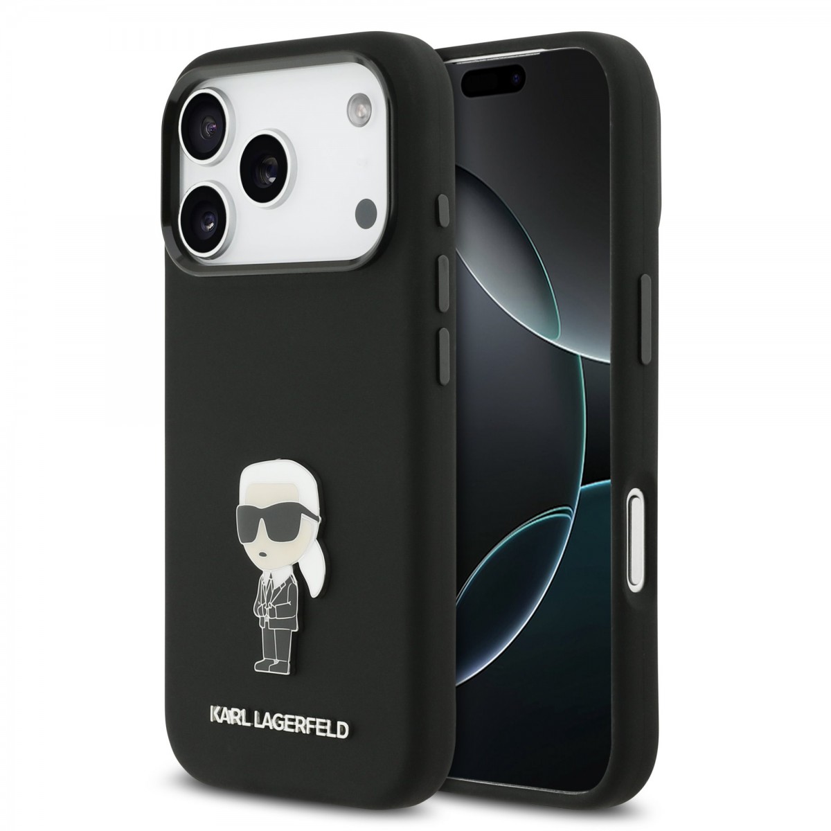 Levně Zadní kryt Karl Lagerfeld Liquid Silicone Metal Ikonik pro iPhone 17 Pro Black