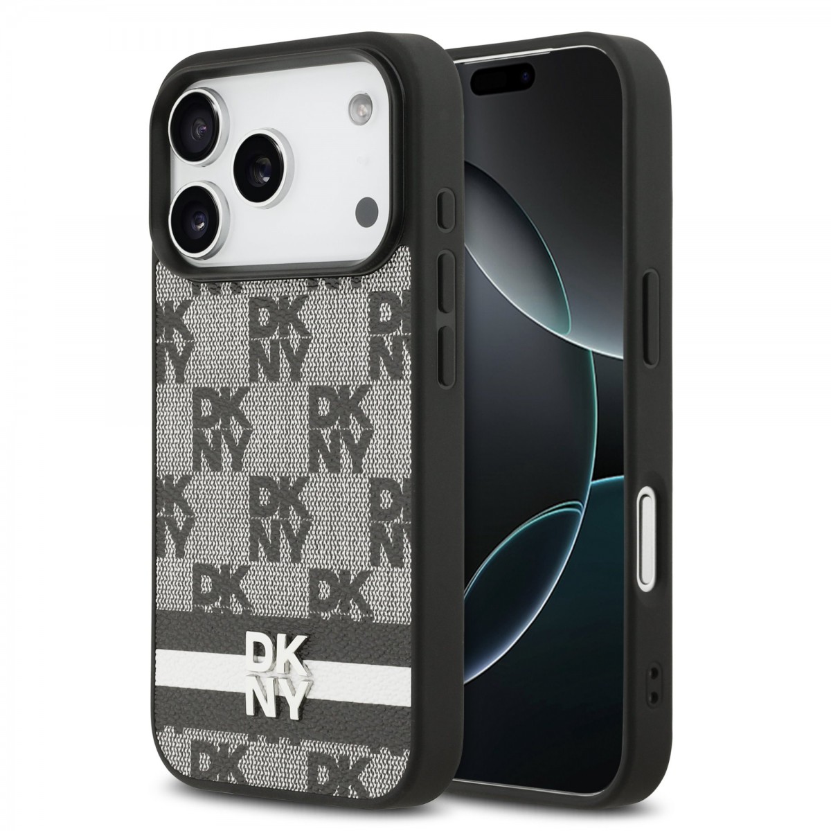 Levně Zadní kryt DKNY PU Leather Checkered Pattern and Stripe pro iPhone 17 Pro Black