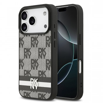 Zadní kryt DKNY PU Leather Checkered Pattern and Stripe pro iPhone 17 Pro Black