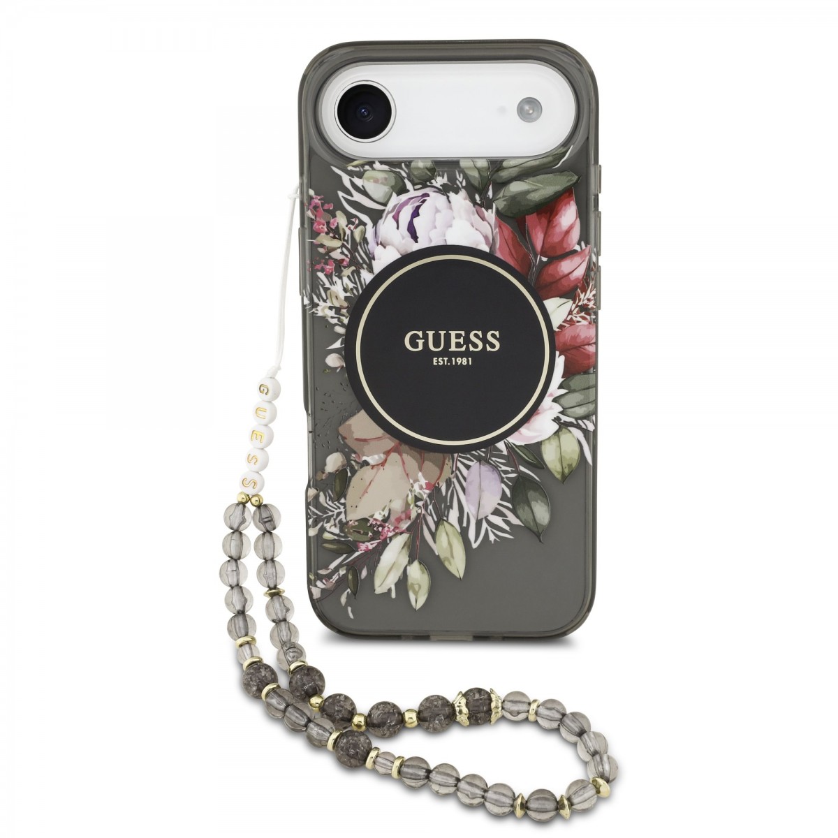 Levně Zadní kryt Guess IML Flowers Strap MagSafe pro iPhone 17 Air Black
