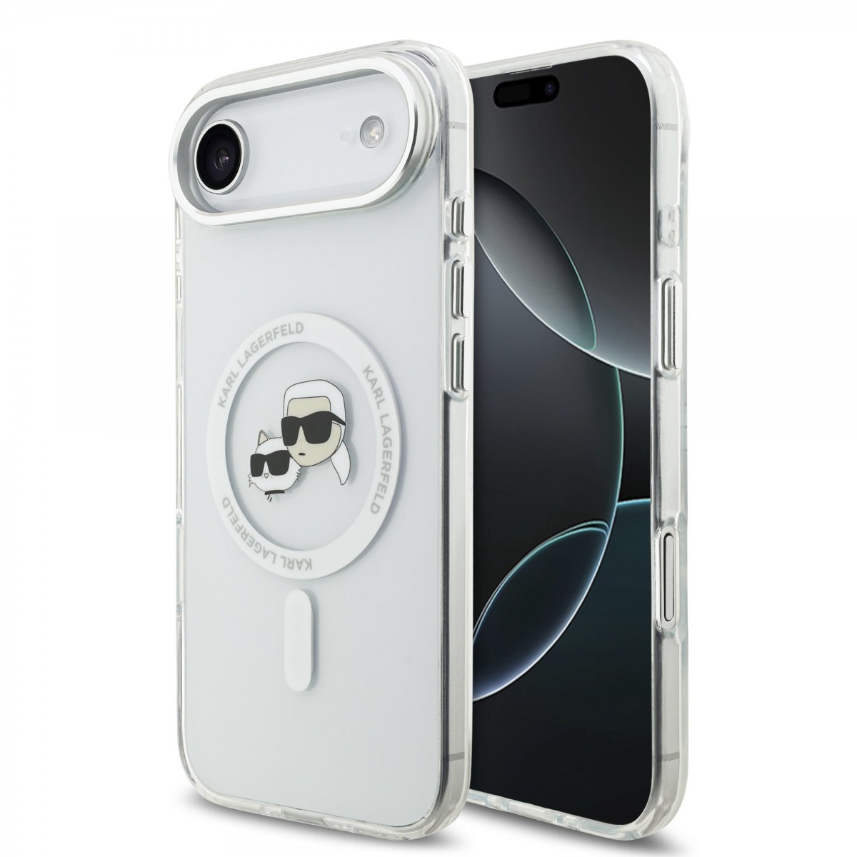 Levně Zadní kryt Karl Lagerfeld IML K&CH Heads Metal Frame MagSafe pro iPhone 17 Air Transparent