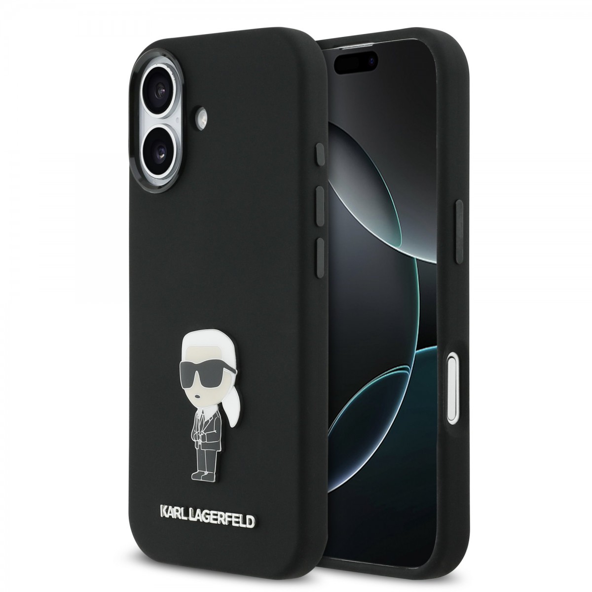Levně Zadní kryt Karl Lagerfeld Liquid Silicone Metal Ikonik pro iPhone 17 Black
