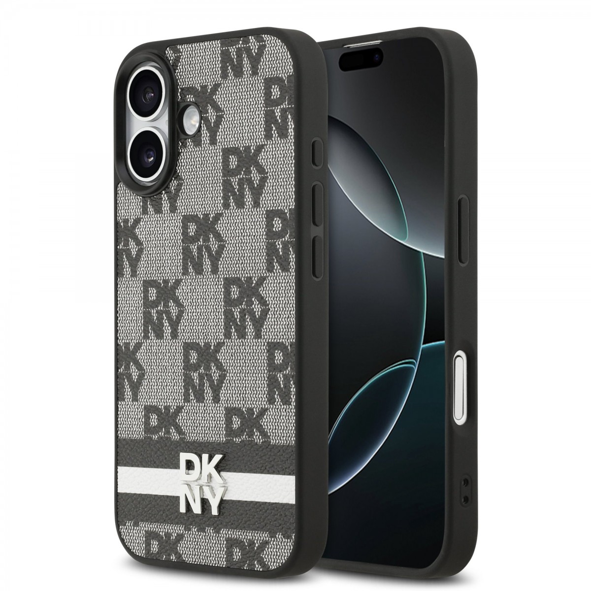 Levně Zadní kryt DKNY PU Leather Checkered Pattern and Stripe pro iPhone 17 Black