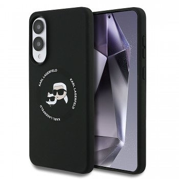 Zadní kryt Karl Lagerfeld Liquid Silicone Double Heads MagSafe pro Samsung Galaxy S25 Edge Black