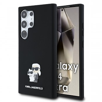 Zadní kryt Karl Lagerfeld Liquid Silicone Metal Karl and Choupette pro Samsung Galaxy S24 Ultra Black