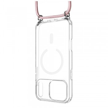 Pouzdro FIXED MagPure Neck s růžovou šňůrkou na krk pro Apple iPhone 17 Pro