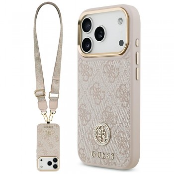 Zadní kryt GUESS 4G Strass Logo & Big Strap Metal Buttons MagSafe pro iPhone 17 Pro pink