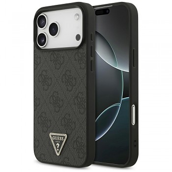 Zadní kryt GUESS Leather 4G Triangle Strass MagSafe pro iPhone 17 Pro Max black