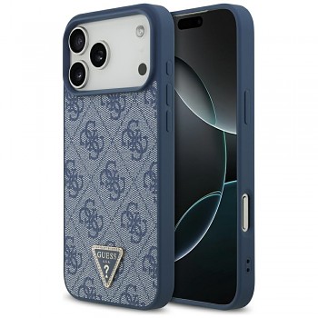 Zadní kryt GUESS Leather 4G Triangle Strass MagSafe pro iPhone 17 Pro Max blue