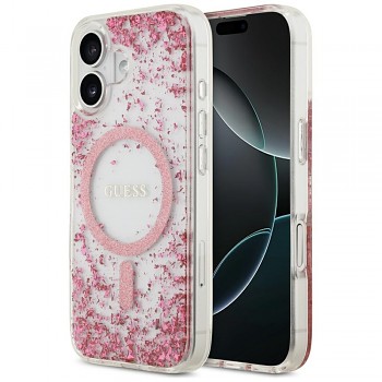 Zadní kryt GUESS Resin Bottom Glitter MagSafe pro iPhone 17 pink