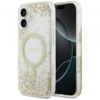 Zadní kryt GUESS Resin Bottom Glitter MagSafe pro iPhone 17 gold