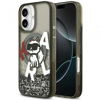 Zadní kryt KARL LAGERFELD Liquid Glitter Choupette Logo MagSafe pro iPhone 17 black