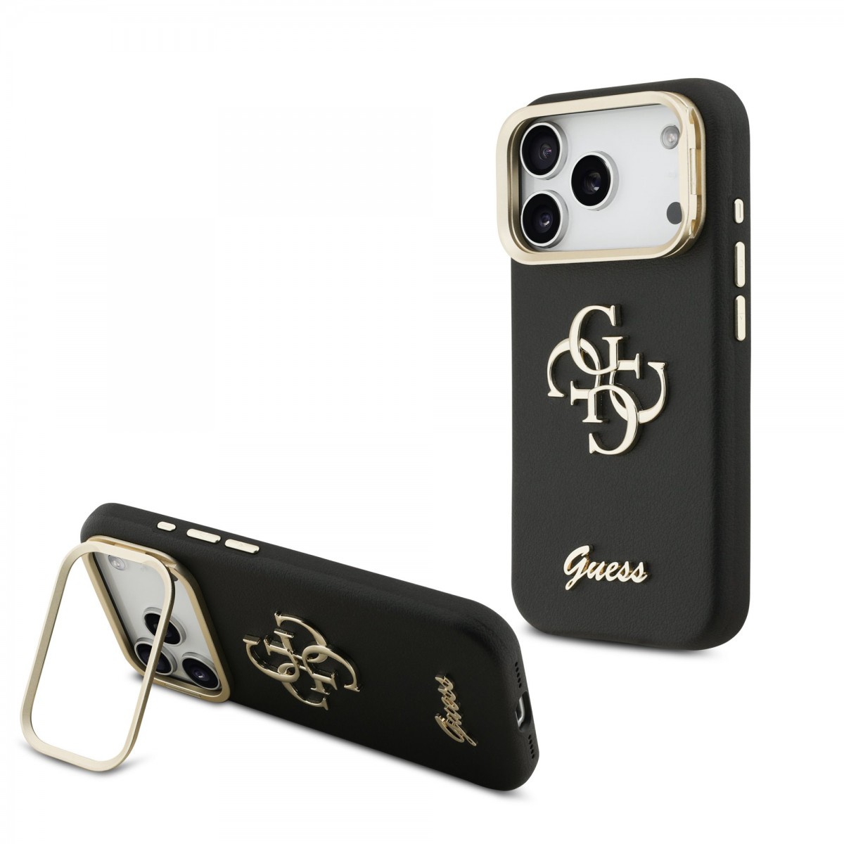 Levně Zadní kryt Guess PU Grained 4G Logo Stand Camera Frame pro iPhone 17 Pro Black