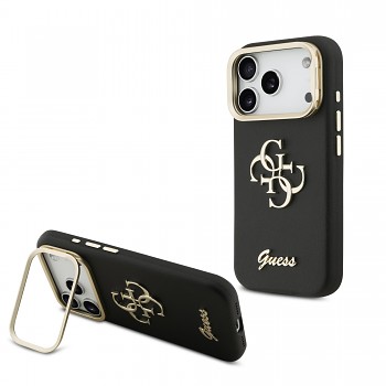 Zadní kryt Guess PU Grained 4G Logo Stand Camera Frame pro iPhone 17 Pro Black