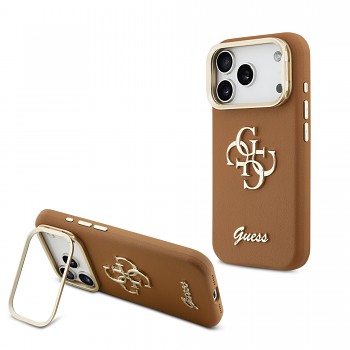 Zadní kryt Guess PU Grained 4G Logo Stand Camera Frame pro iPhone 17 Pro Brown