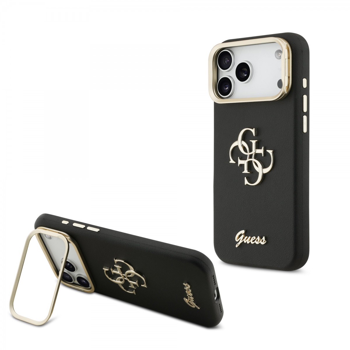Levně Zadní kryt Guess PU Grained 4G Logo Stand Camera Frame pro iPhone 17 Pro Max Black
